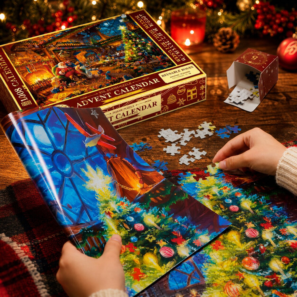 2026 Puzzle Advent Calendar with 24 Daily Compartments, 42 Pieces Each - Festive Christmas Picture