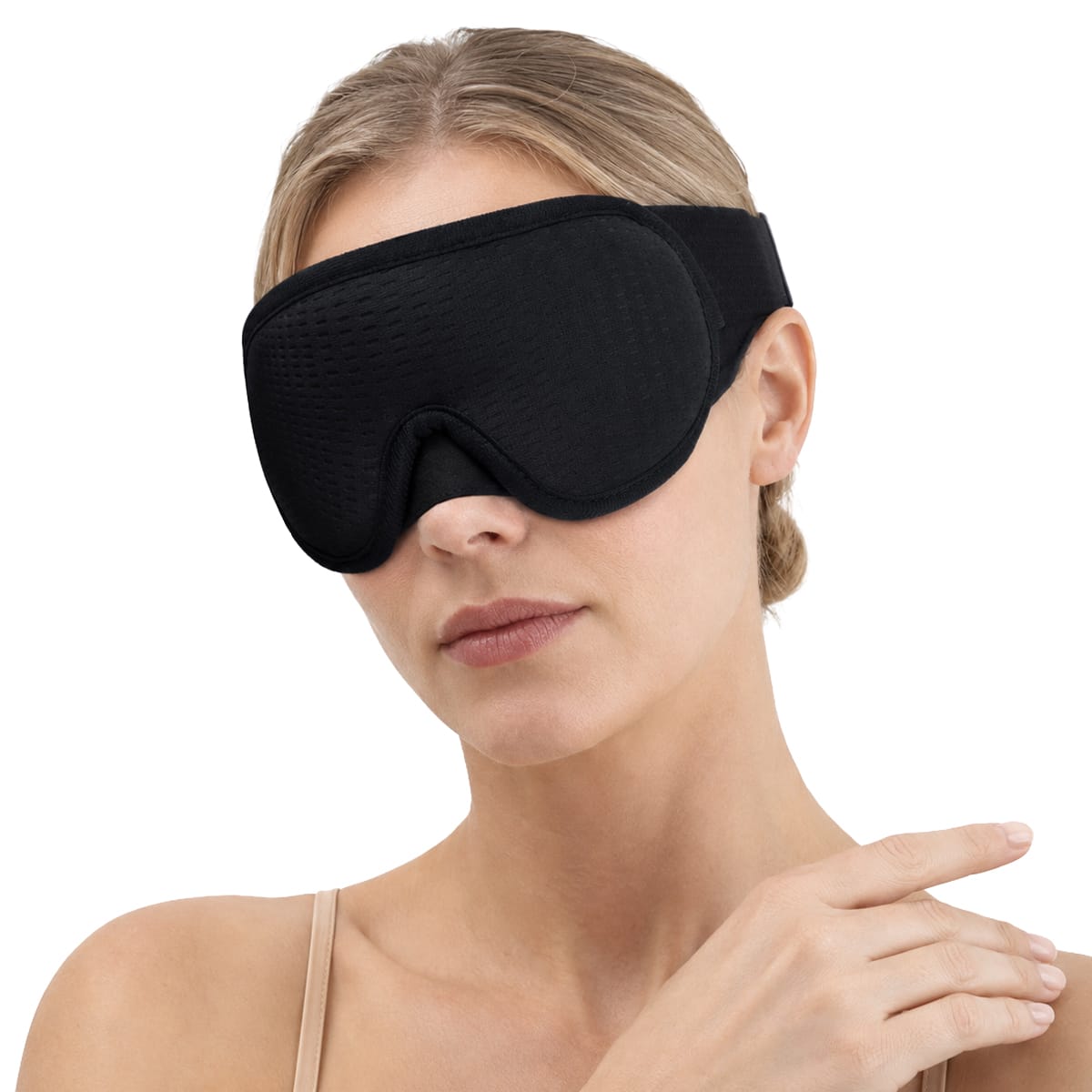 3D Sleep Mask in Polyester & Memory Foam - Contoured Eye Mask with Adjustable Strap for Rest & Travel