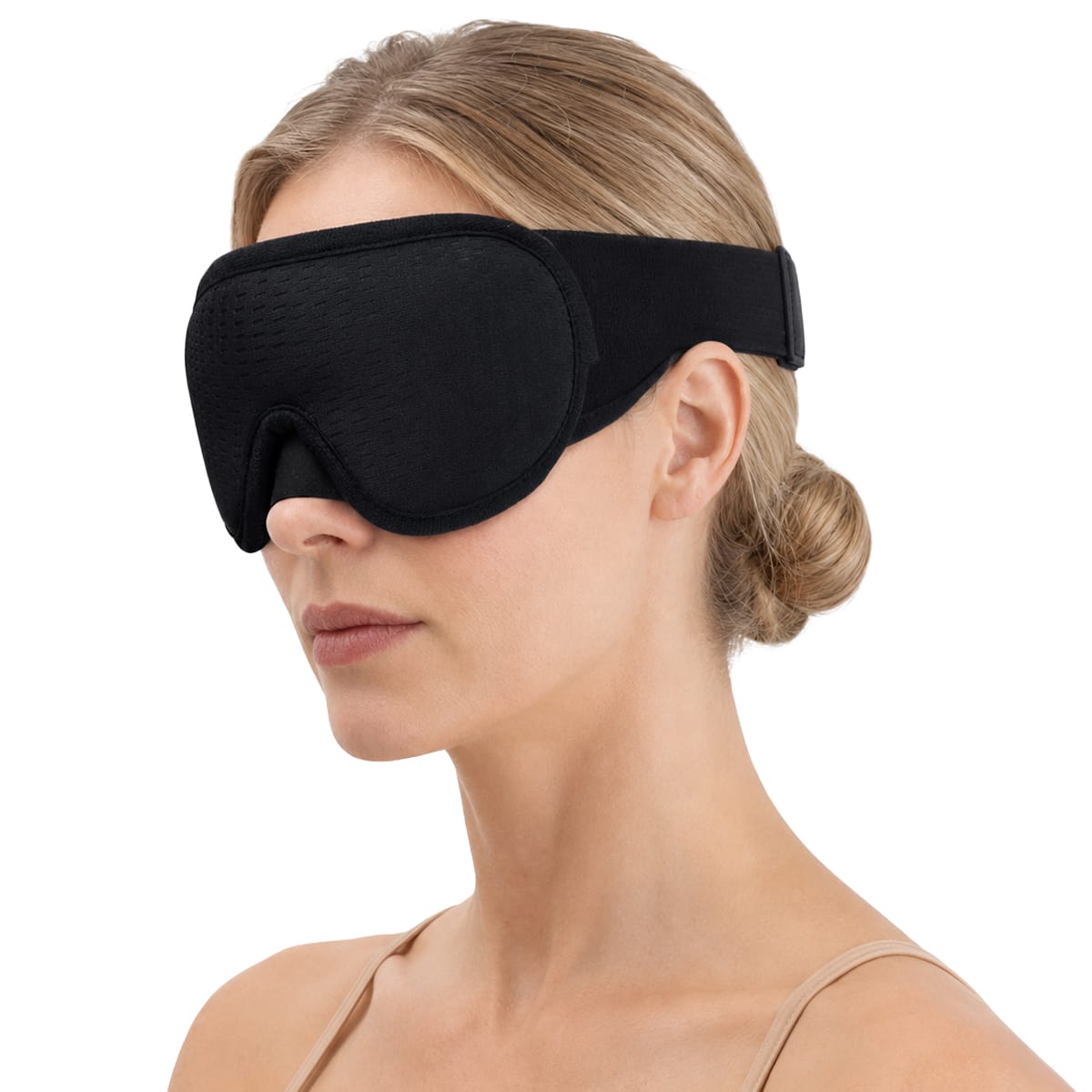 3D Sleep Mask in Polyester & Memory Foam - Contoured Eye Mask with Adjustable Strap for Rest & Travel