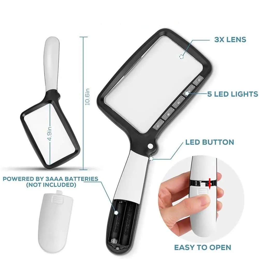 3X Handheld Magnifier with Bright LED Lighting