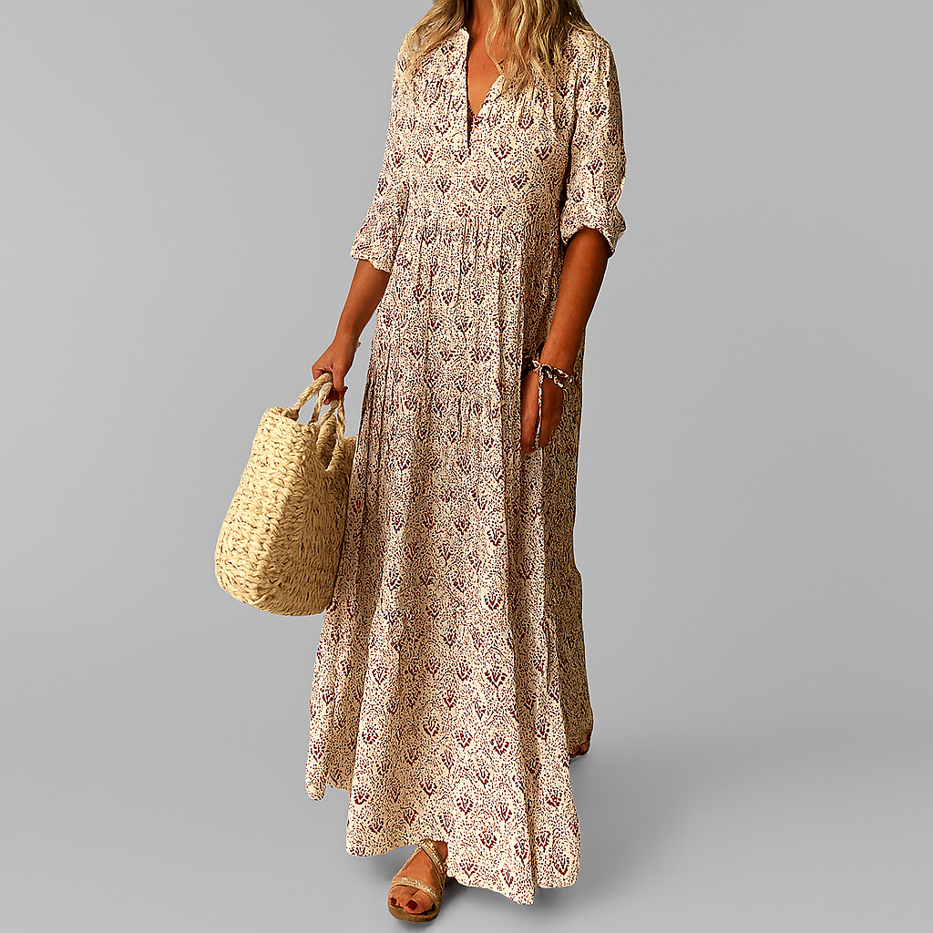 Image of Melinda | Women's V-Neck 3/4 Sleeve Maxi Dress