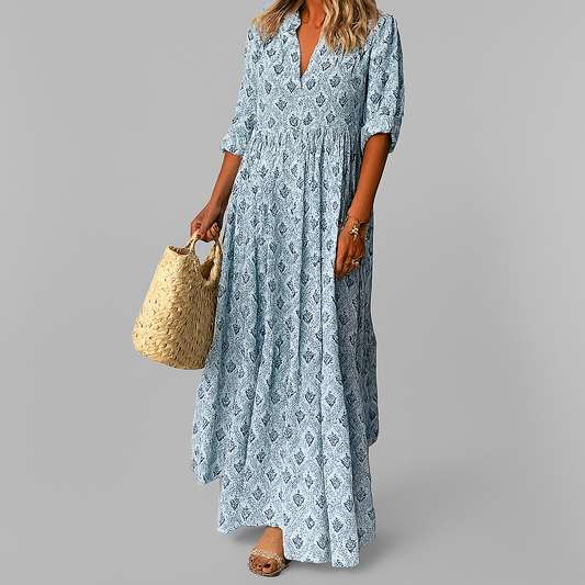 Image of Melinda | Women's V-Neck 3/4 Sleeve Maxi Dress