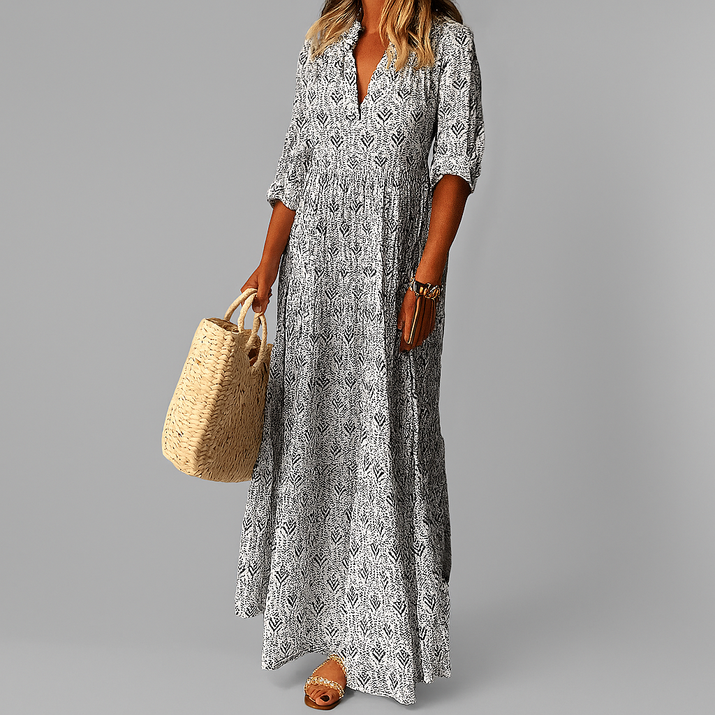 Image of Melinda | Women's V-Neck 3/4 Sleeve Maxi Dress
