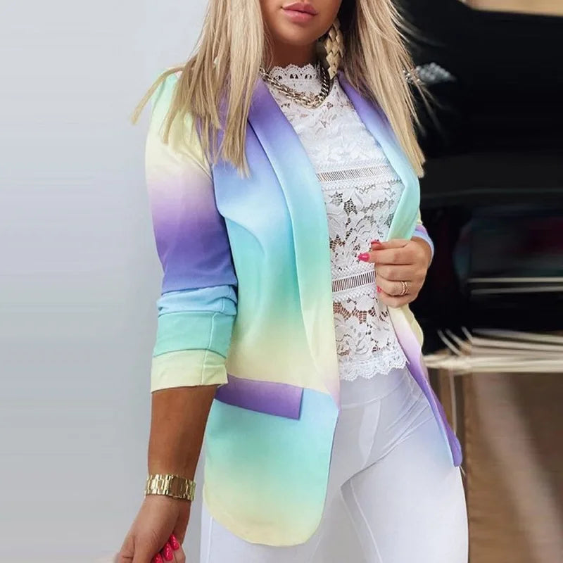 Image of Ariel | Women's 3/4 Sleeve Open Front Printed Blazer