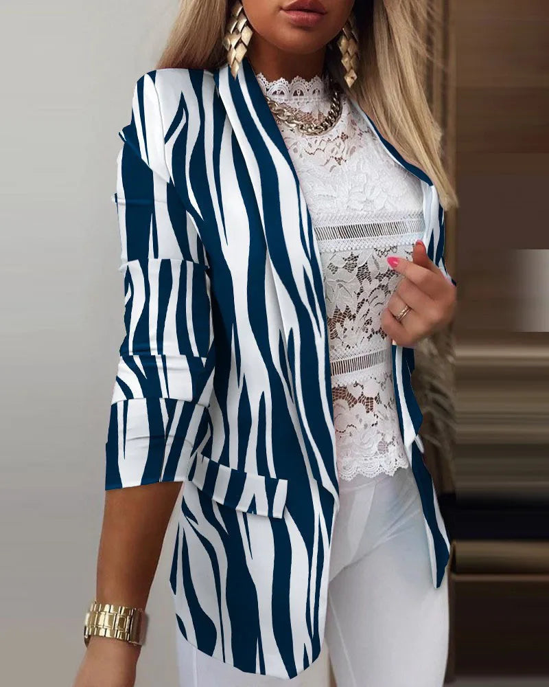 Image of Ariel | Women's 3/4 Sleeve Open Front Printed Blazer