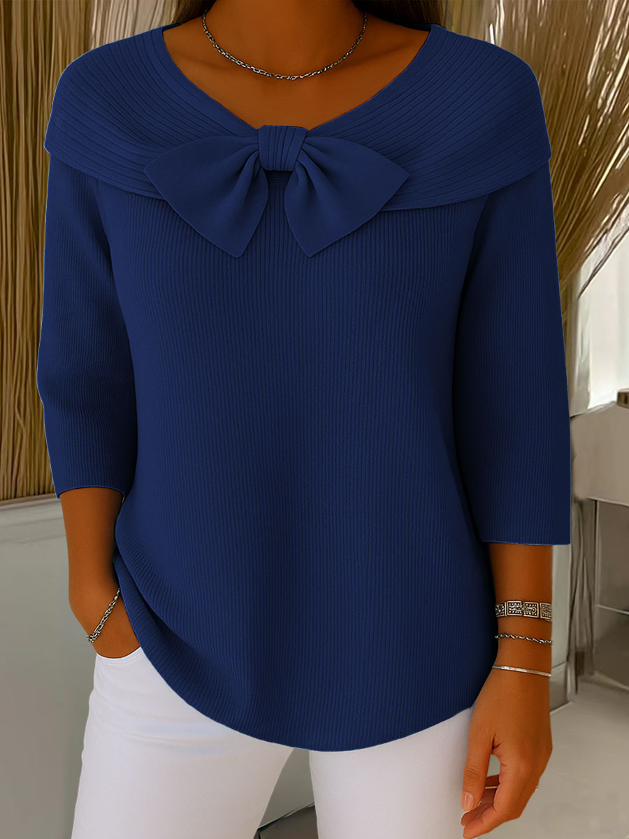 Image of Jordan | Women's Ribbed Bow Neck 3/4 Sleeve Sweater