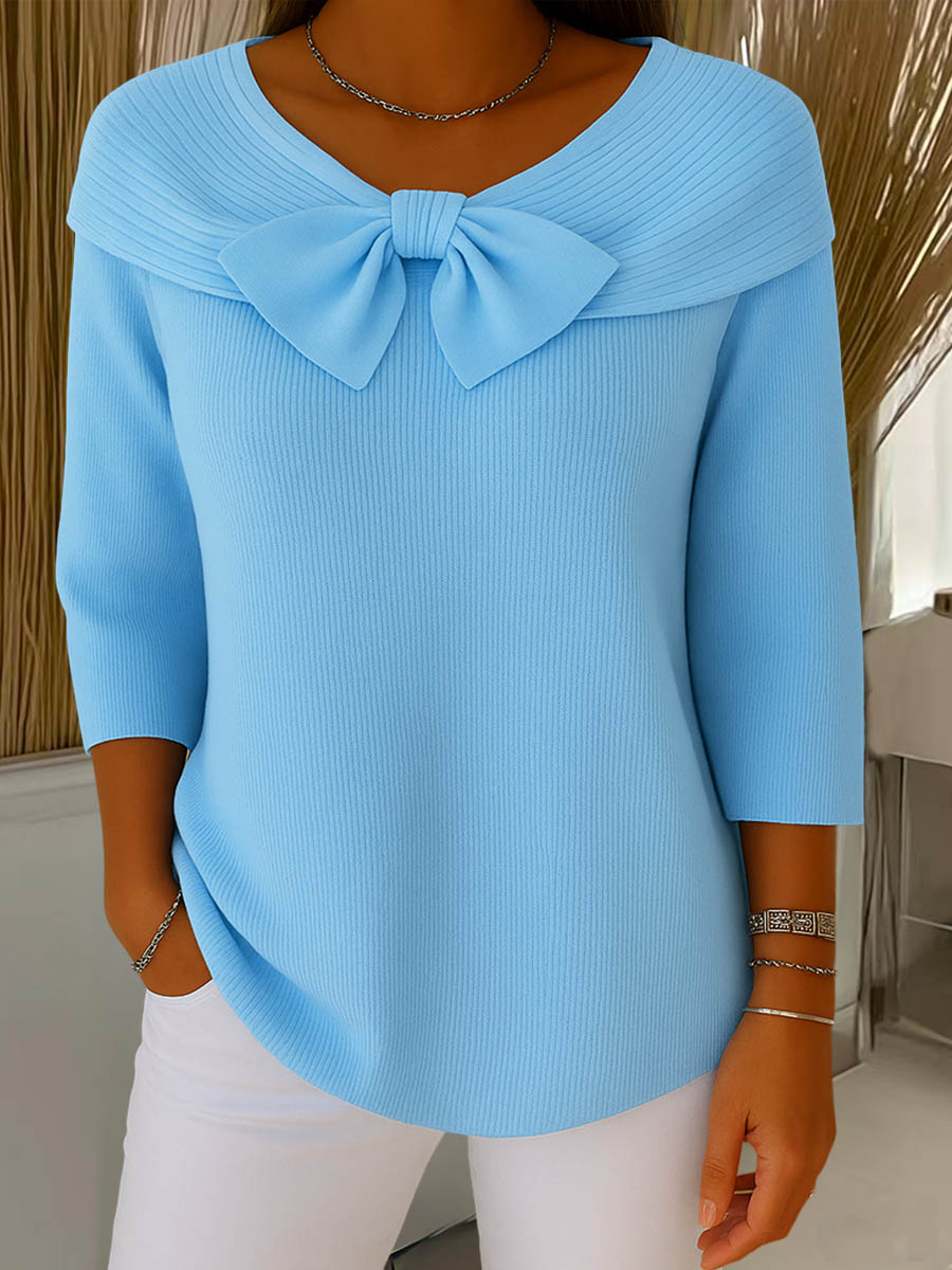 Image of Jordan | Women's Ribbed Bow Neck 3/4 Sleeve Sweater