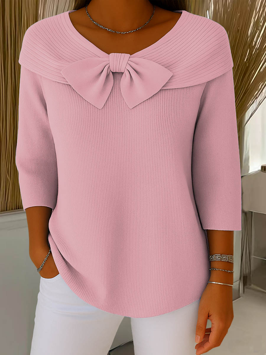 Image of Jordan | Women's Ribbed Bow Neck 3/4 Sleeve Sweater
