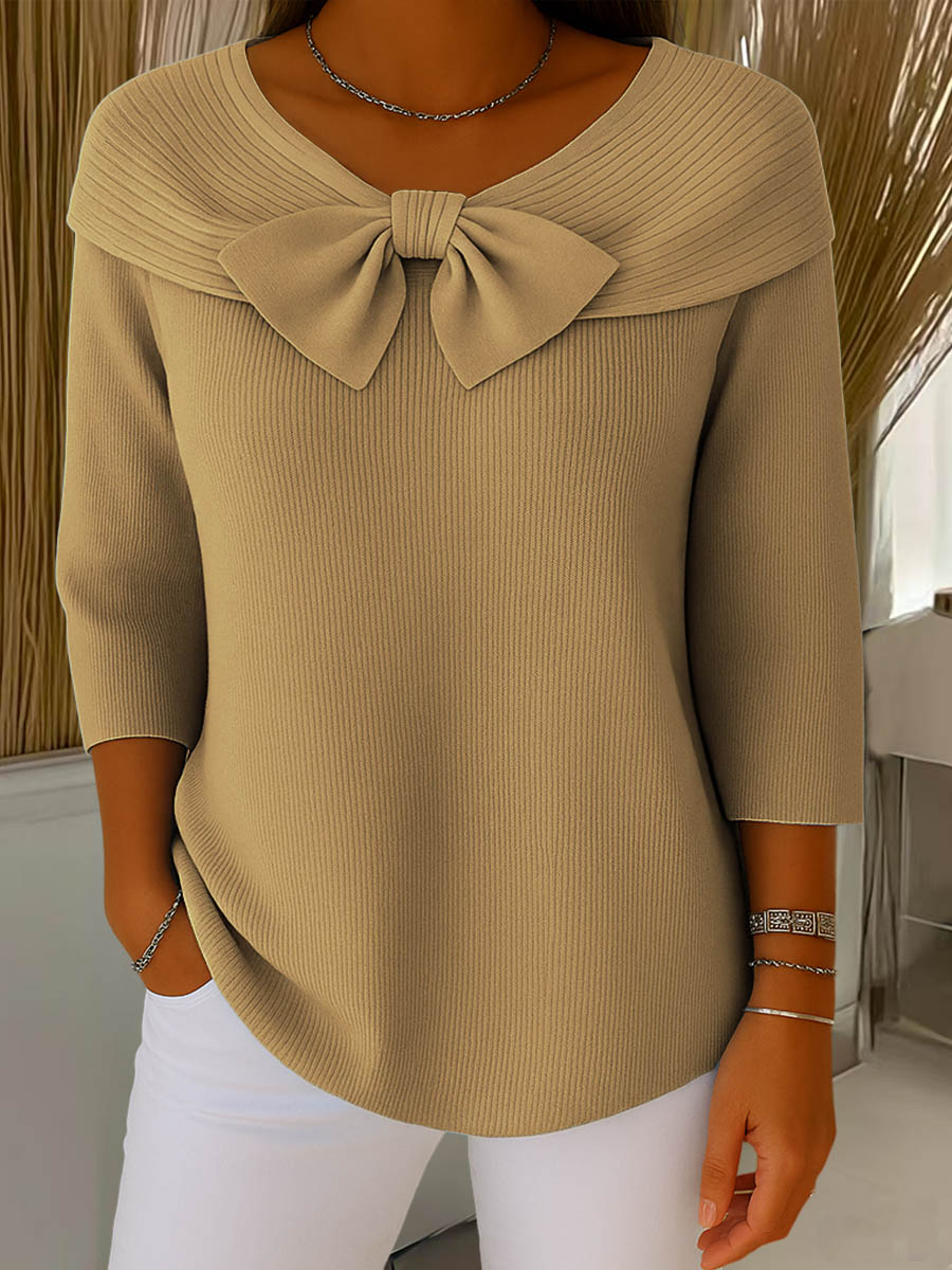 Image of Jordan | Women's Ribbed Bow Neck 3/4 Sleeve Sweater