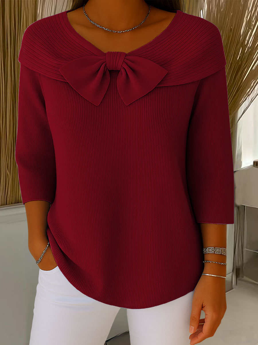 Image of Jordan | Women's Ribbed Bow Neck 3/4 Sleeve Sweater