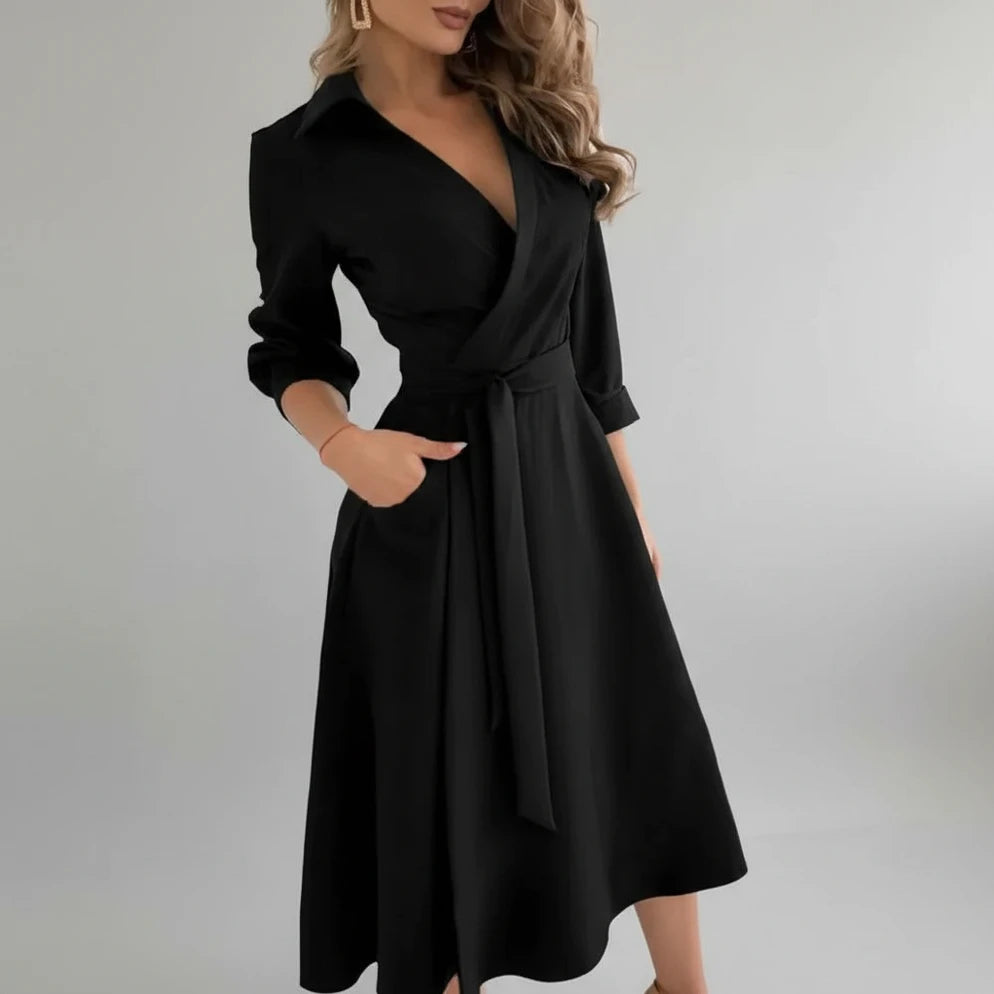 Women's Belted A-Line Midi Dress