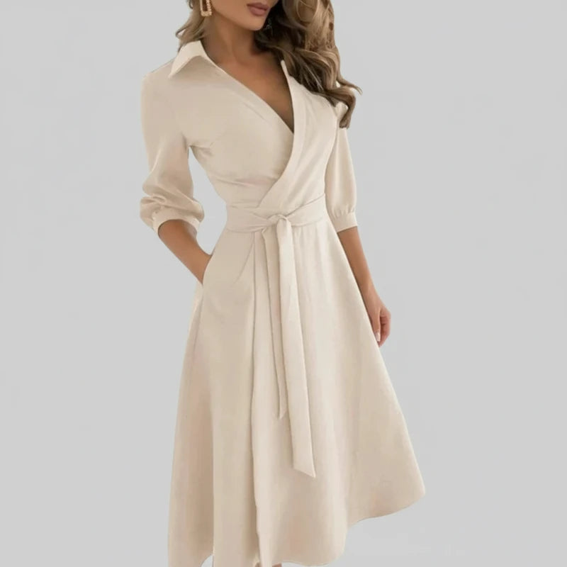 Women's Belted A-Line Midi Dress