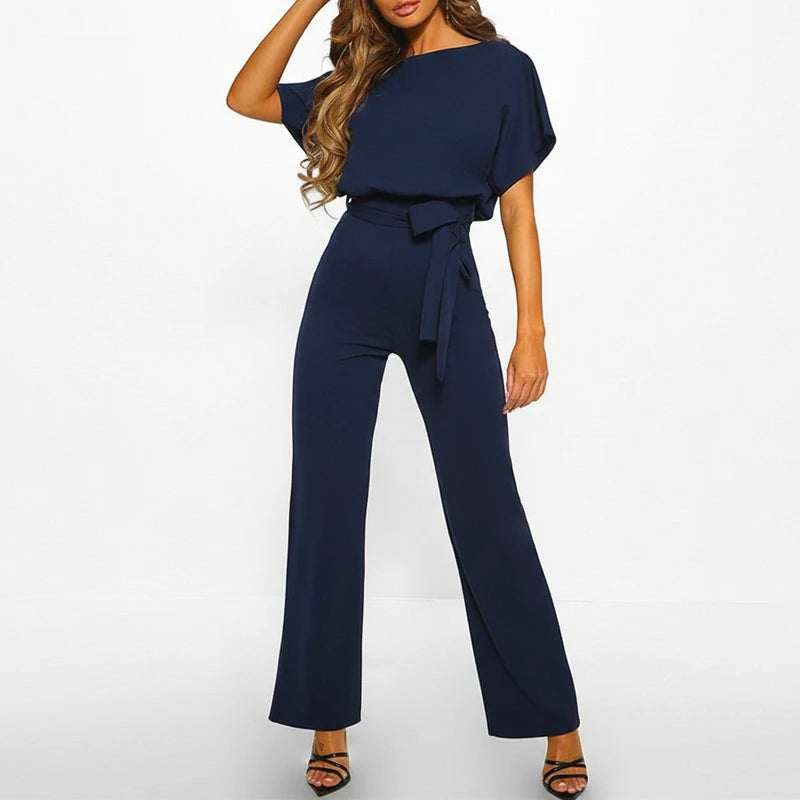 Women's Belted Wide Leg Jumpsuit