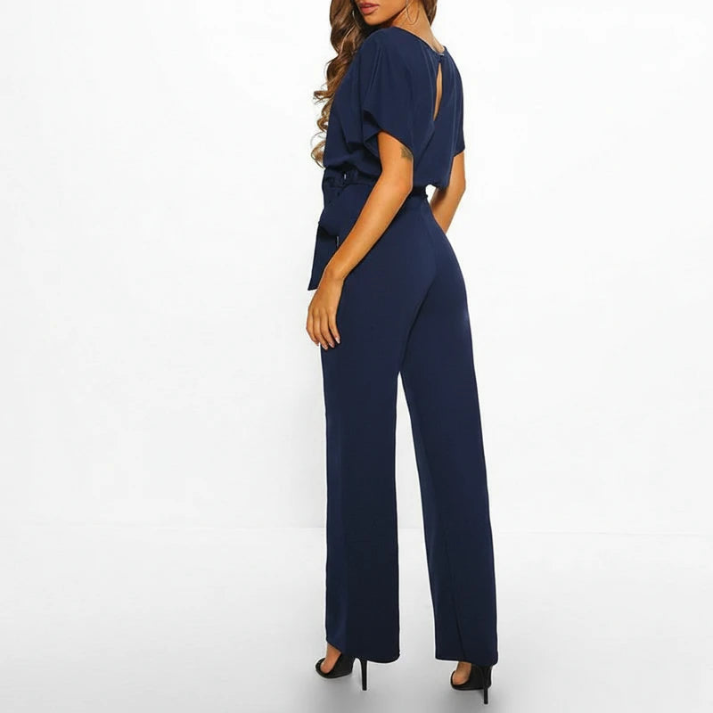 Women's Belted Wide Leg Jumpsuit