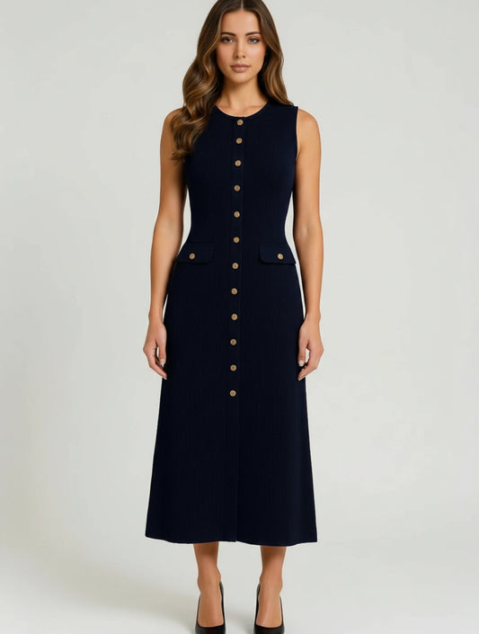 Button-Front A-Line Midi Dress for Women