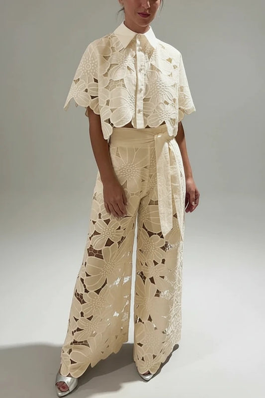 Cutout Wide Leg Pants Set for Women