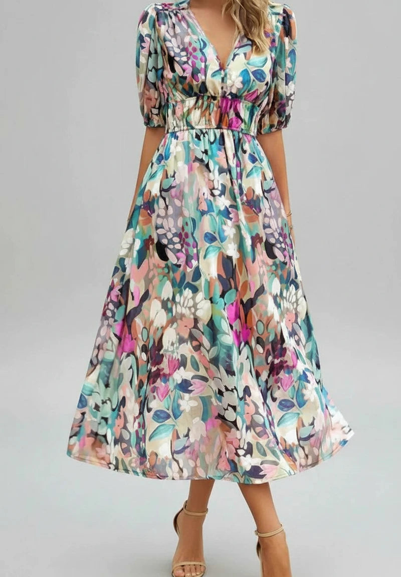 Floral A-Line Midi Dress for Women