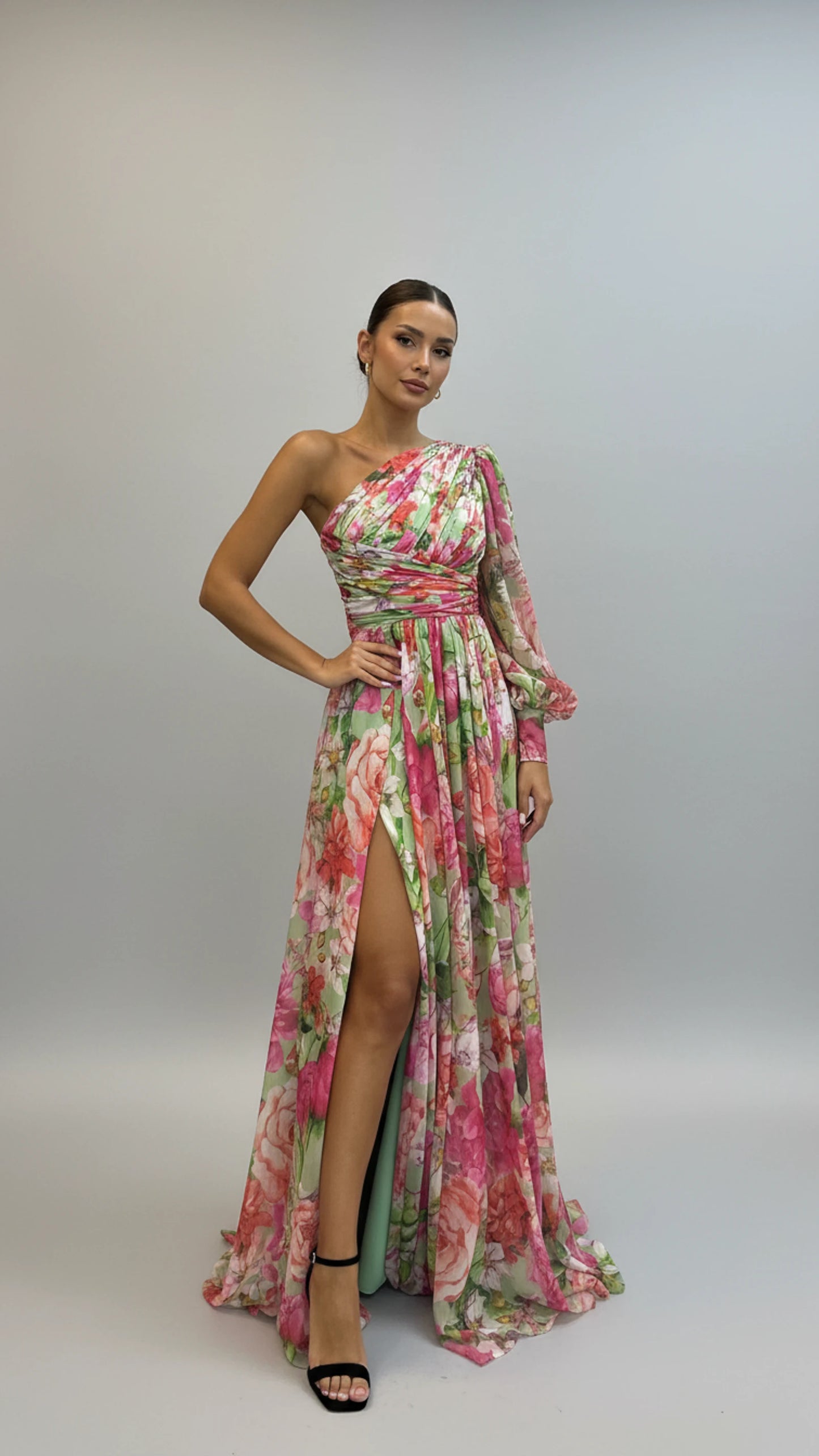 Floral One Shoulder Maxi Dress for Women