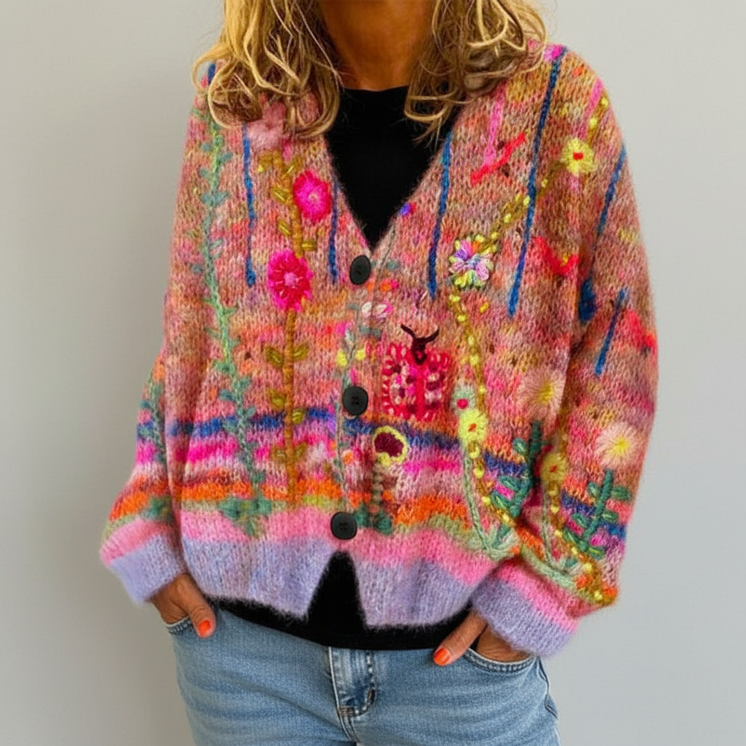 Floral V-Neck Cardigan for Women