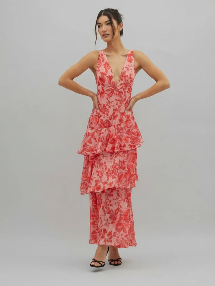 Floral V-Neck Maxi Dress for Women