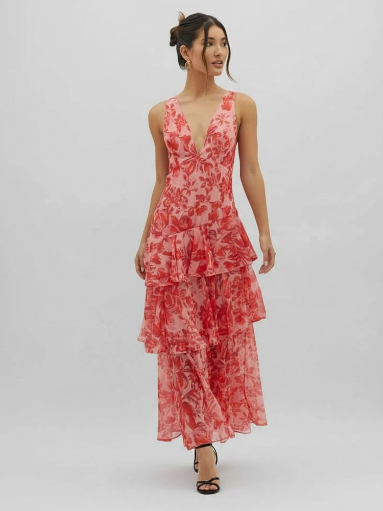 Floral V-Neck Maxi Dress for Women