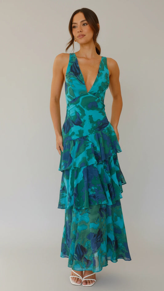 Floral V-Neck Sundress Maxi Dress for Women