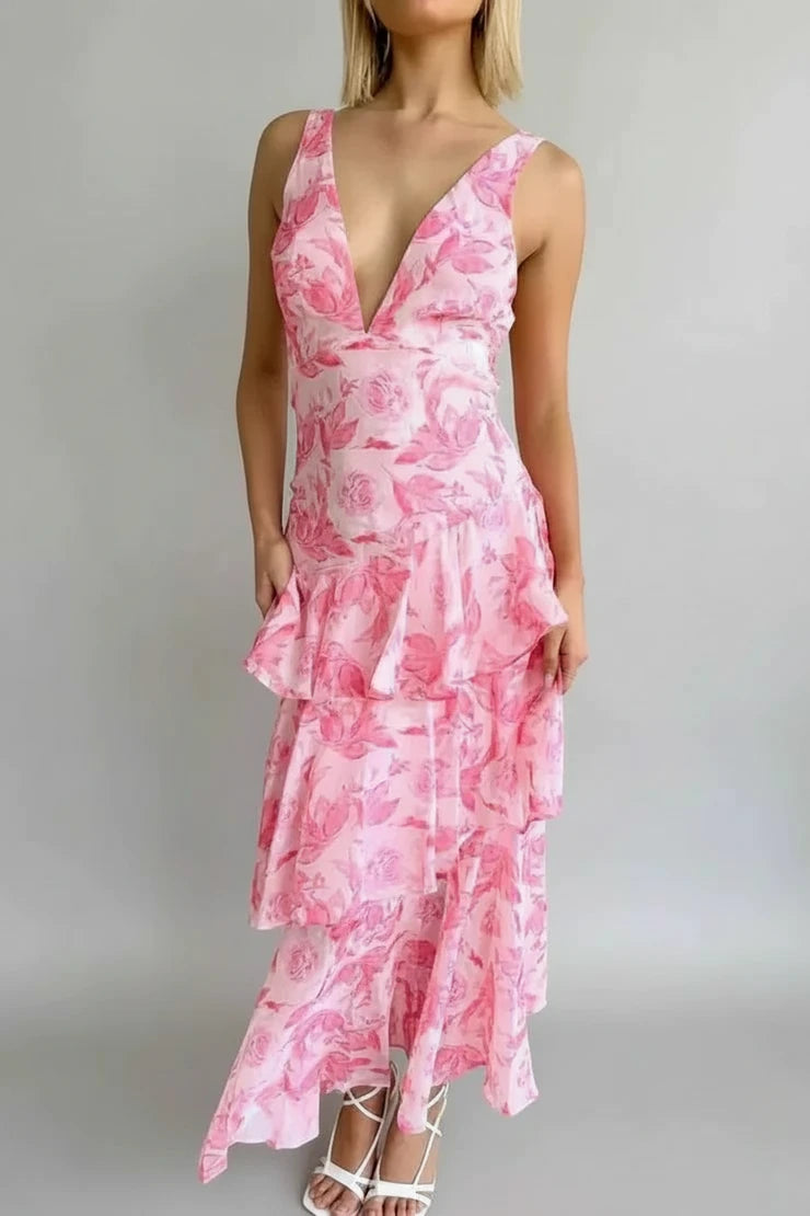 Floral V-Neck Sundress Maxi Dress for Women