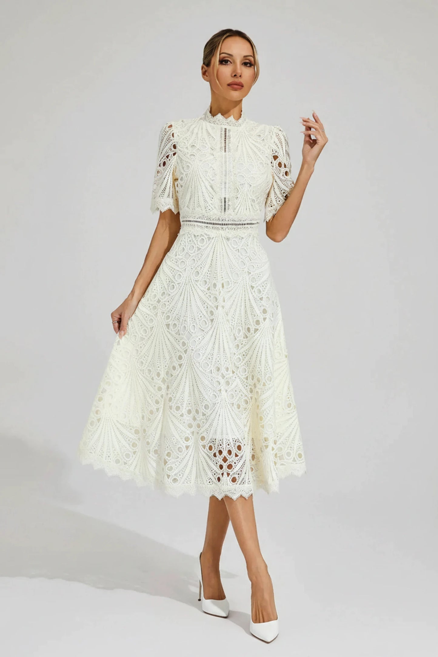 High Neck A-Line Midi Dress for Women