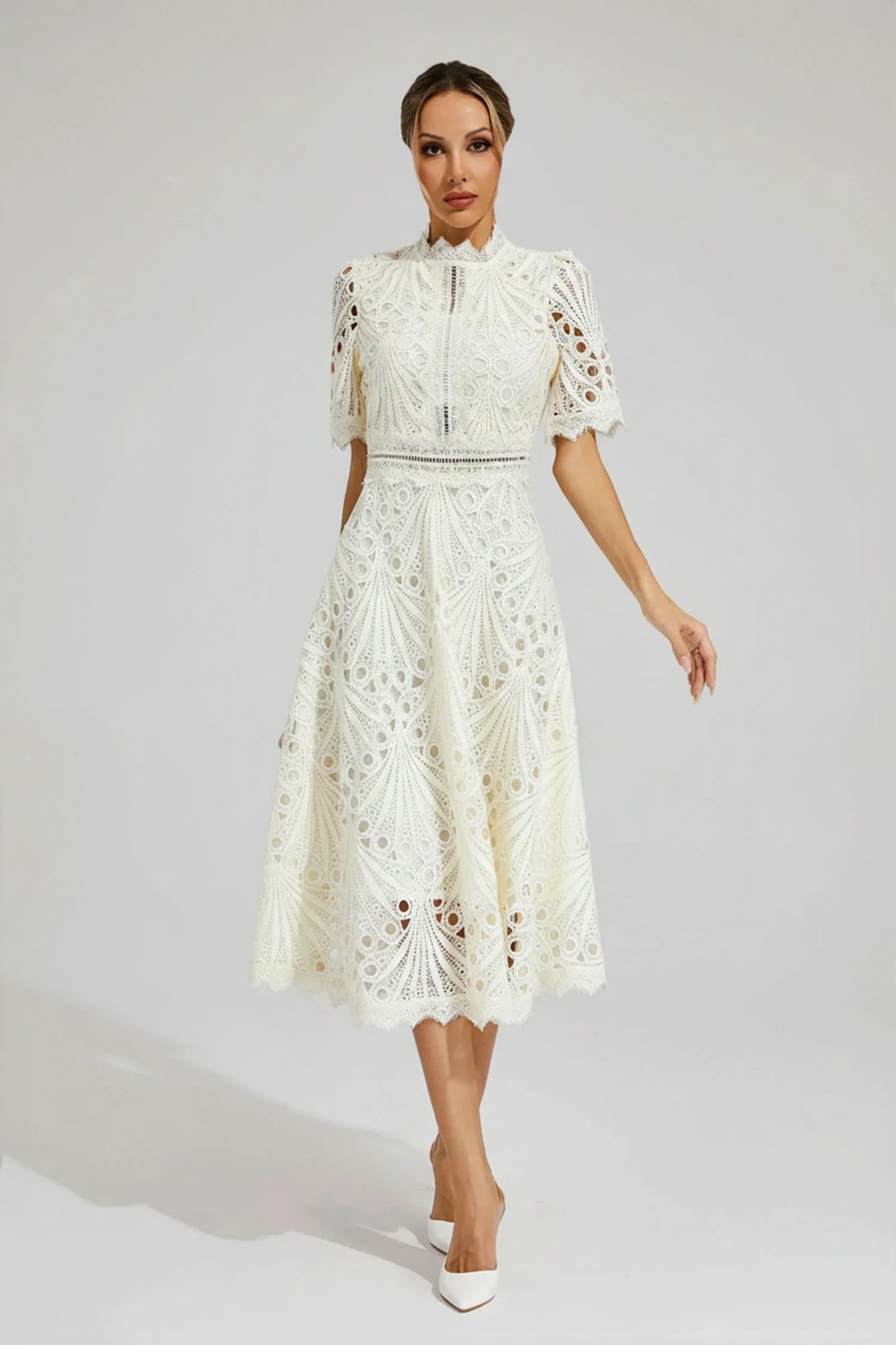 High Neck A-Line Midi Dress for Women