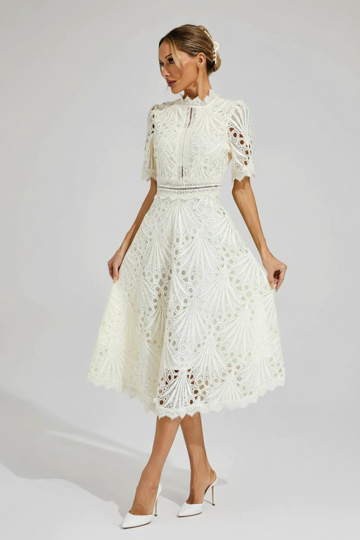 High Neck A-Line Midi Dress for Women