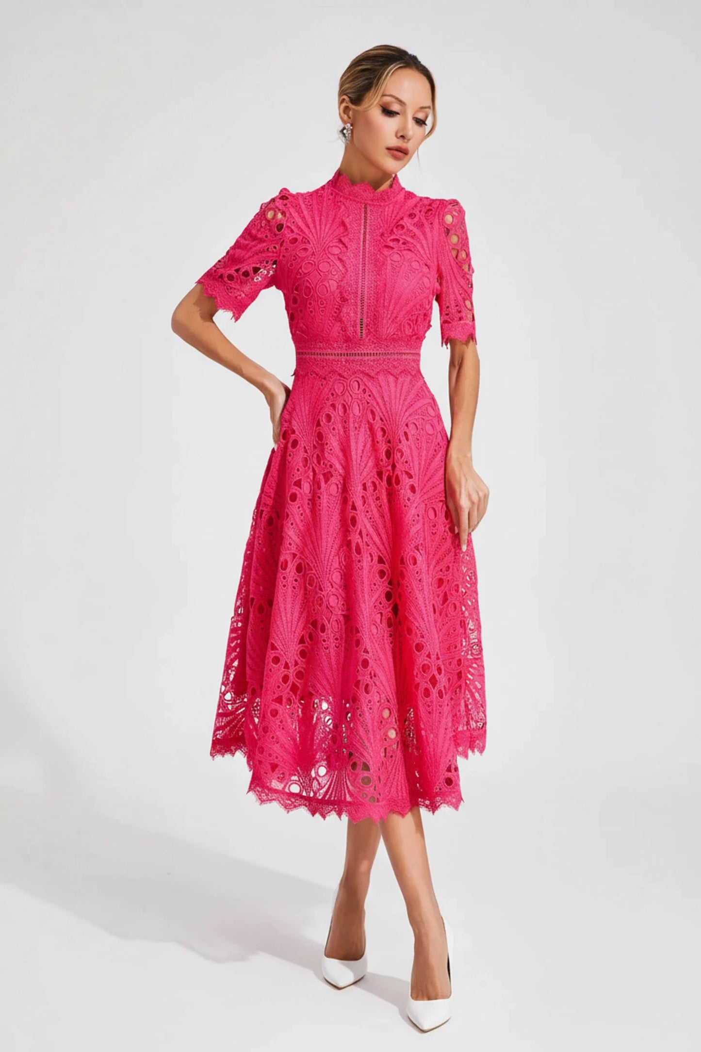 High Neck A-Line Midi Dress for Women