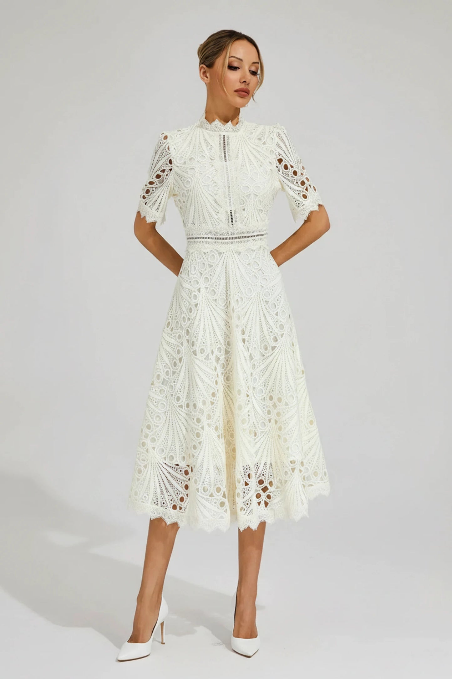 High Neck A-Line Midi Dress for Women