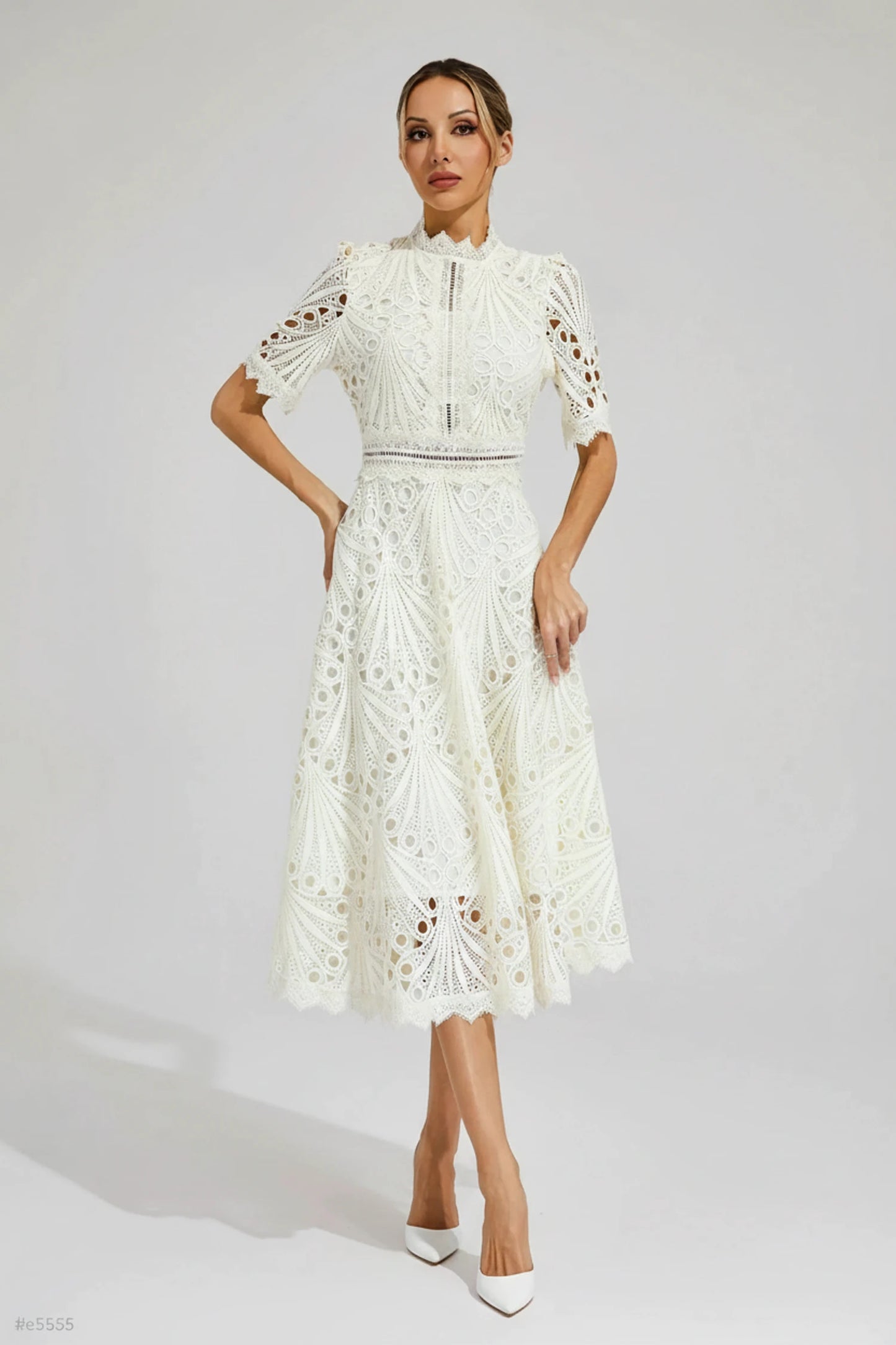 High Neck A-Line Midi Dress for Women