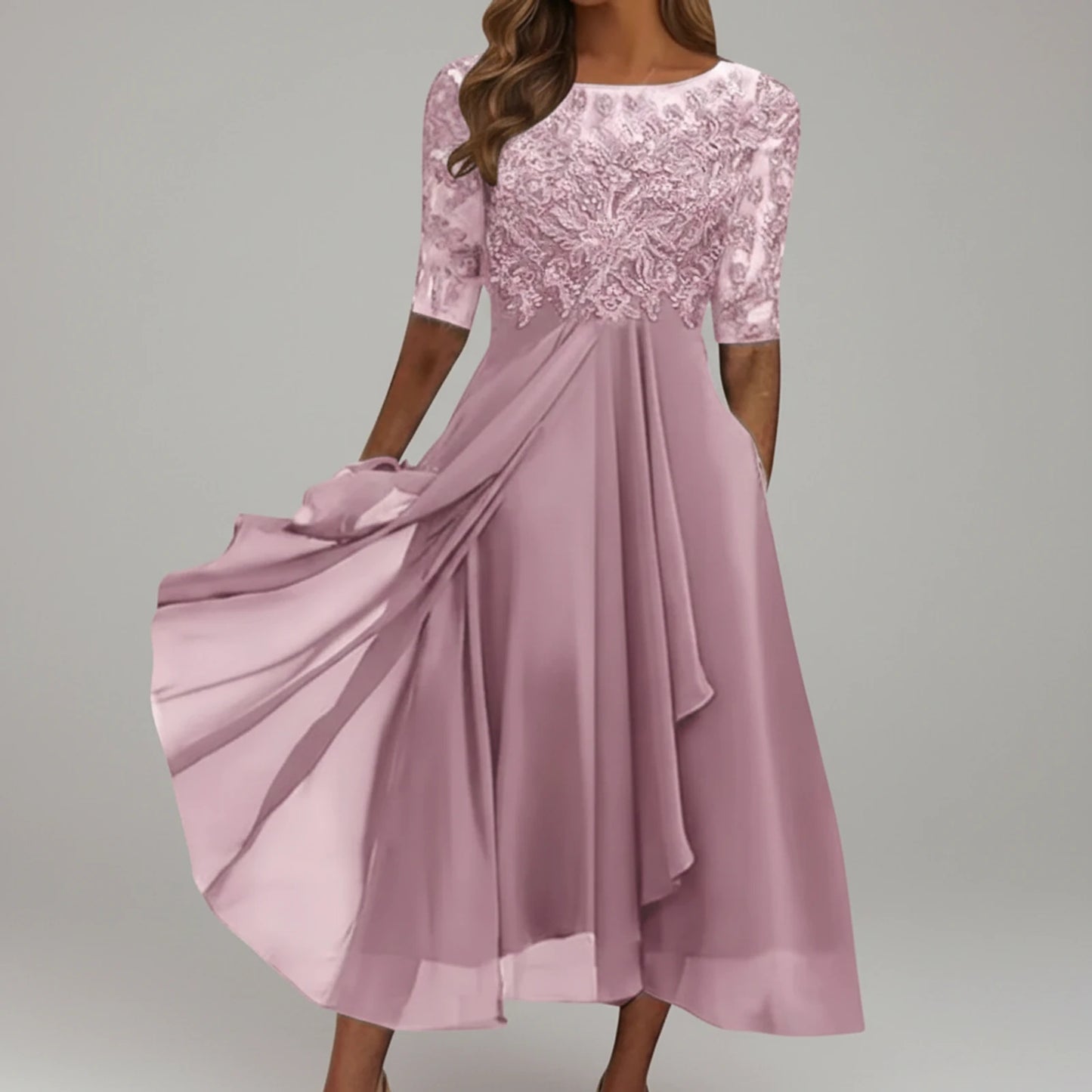 Lace A-Line Midi Dress for Women