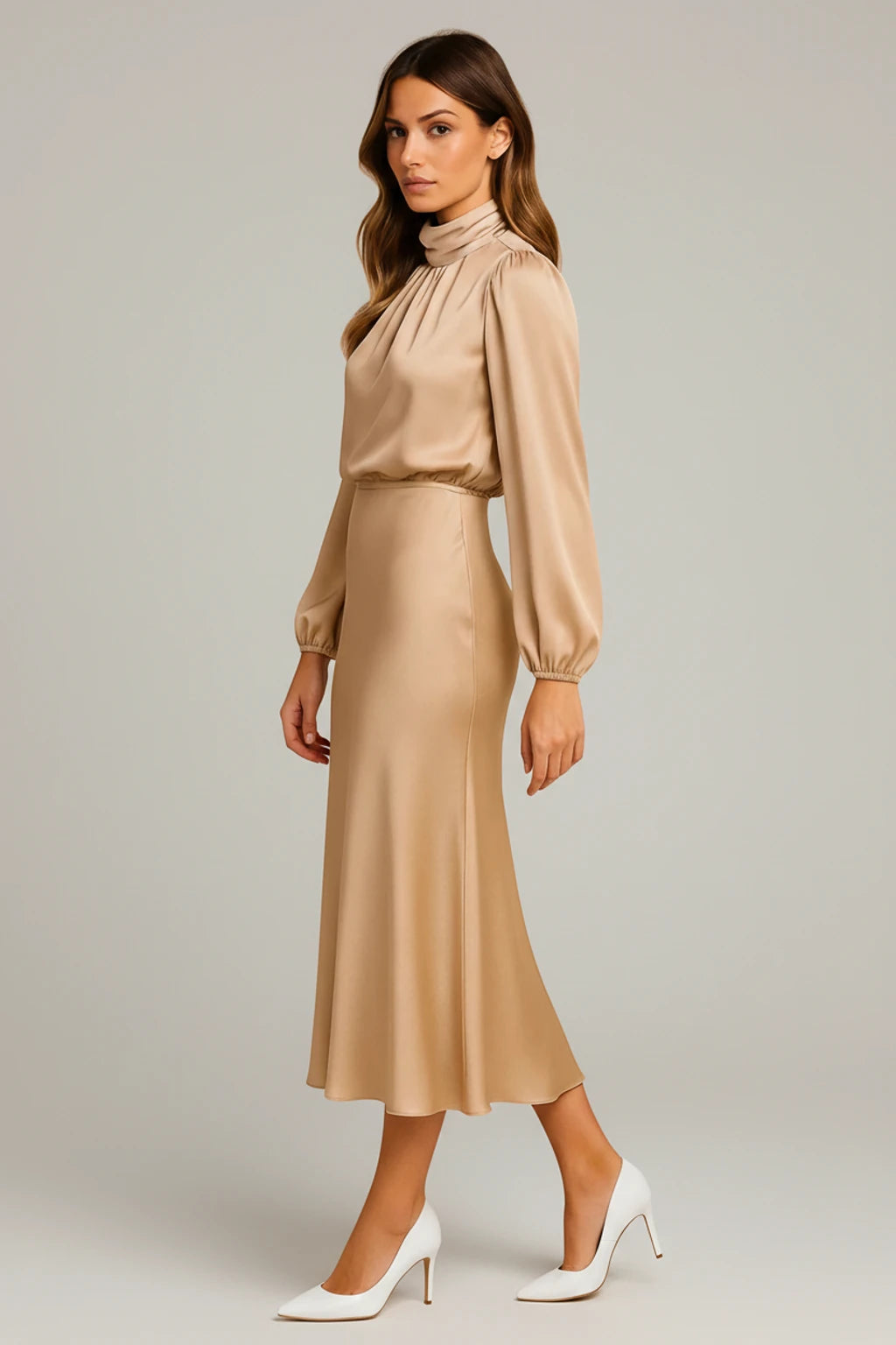 Long Sleeve A-Line Midi Dress for Women