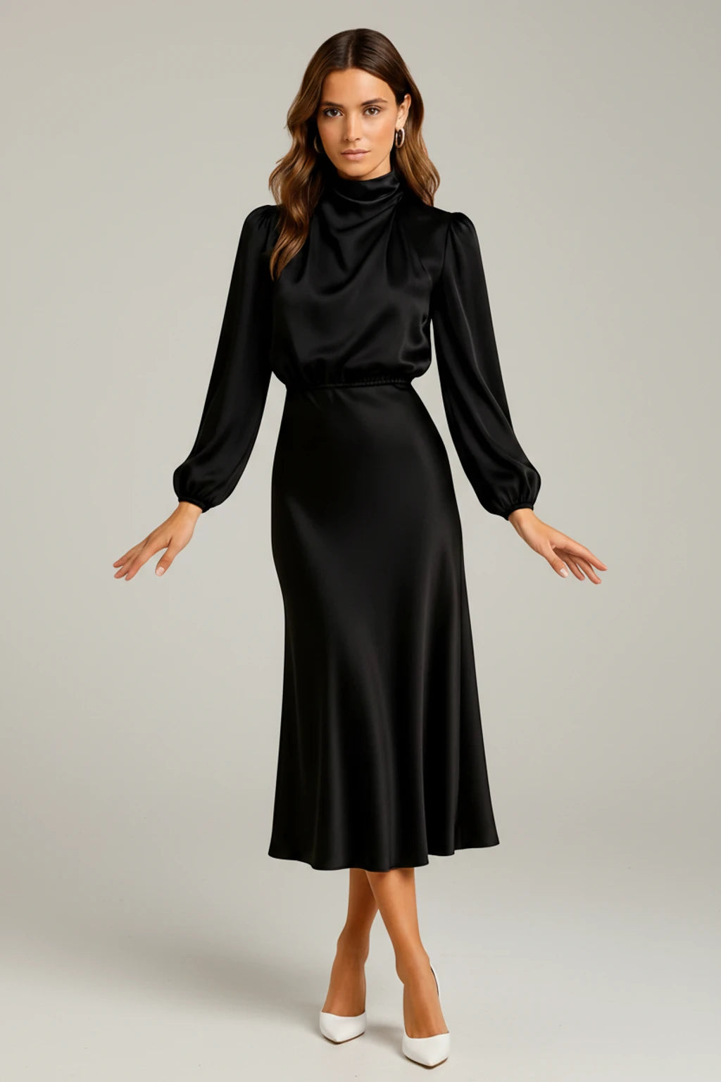 Long Sleeve A-Line Midi Dress for Women