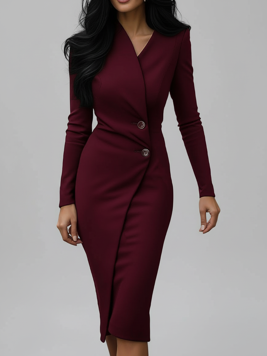 Long Sleeve Wrap Midi Dress for Women