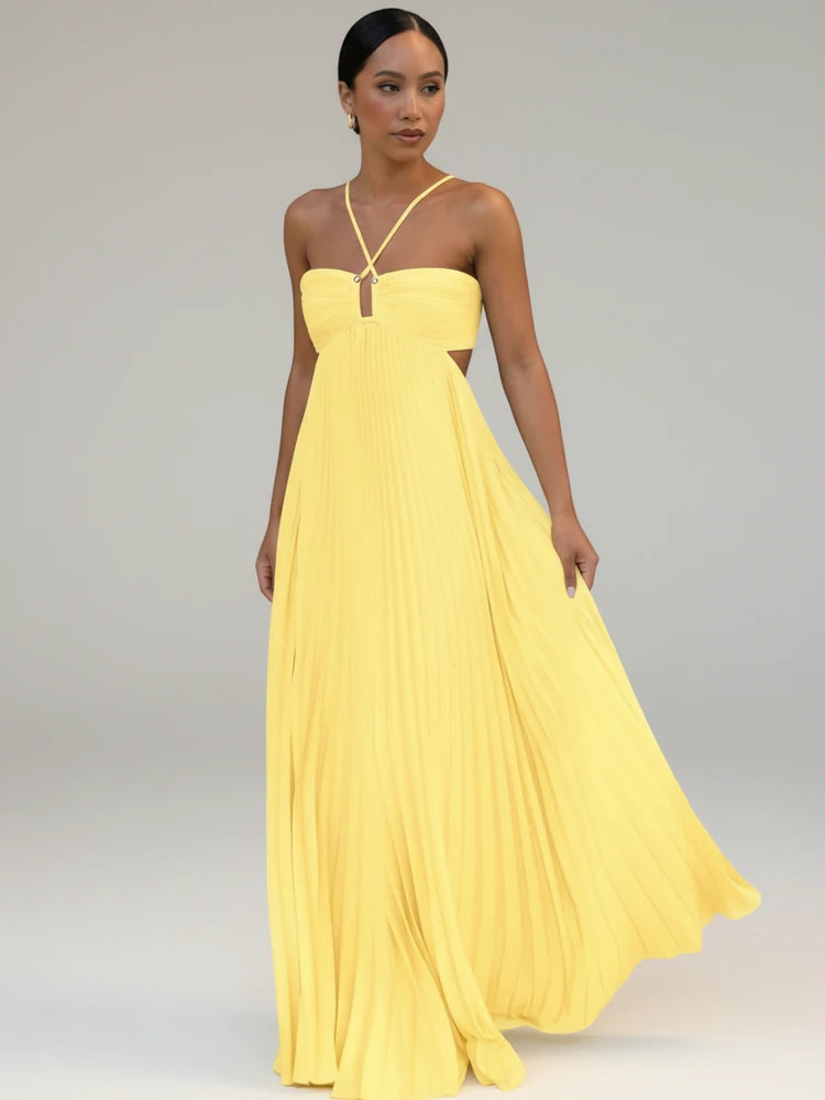 Pleated A-Line Maxi Dress for Women