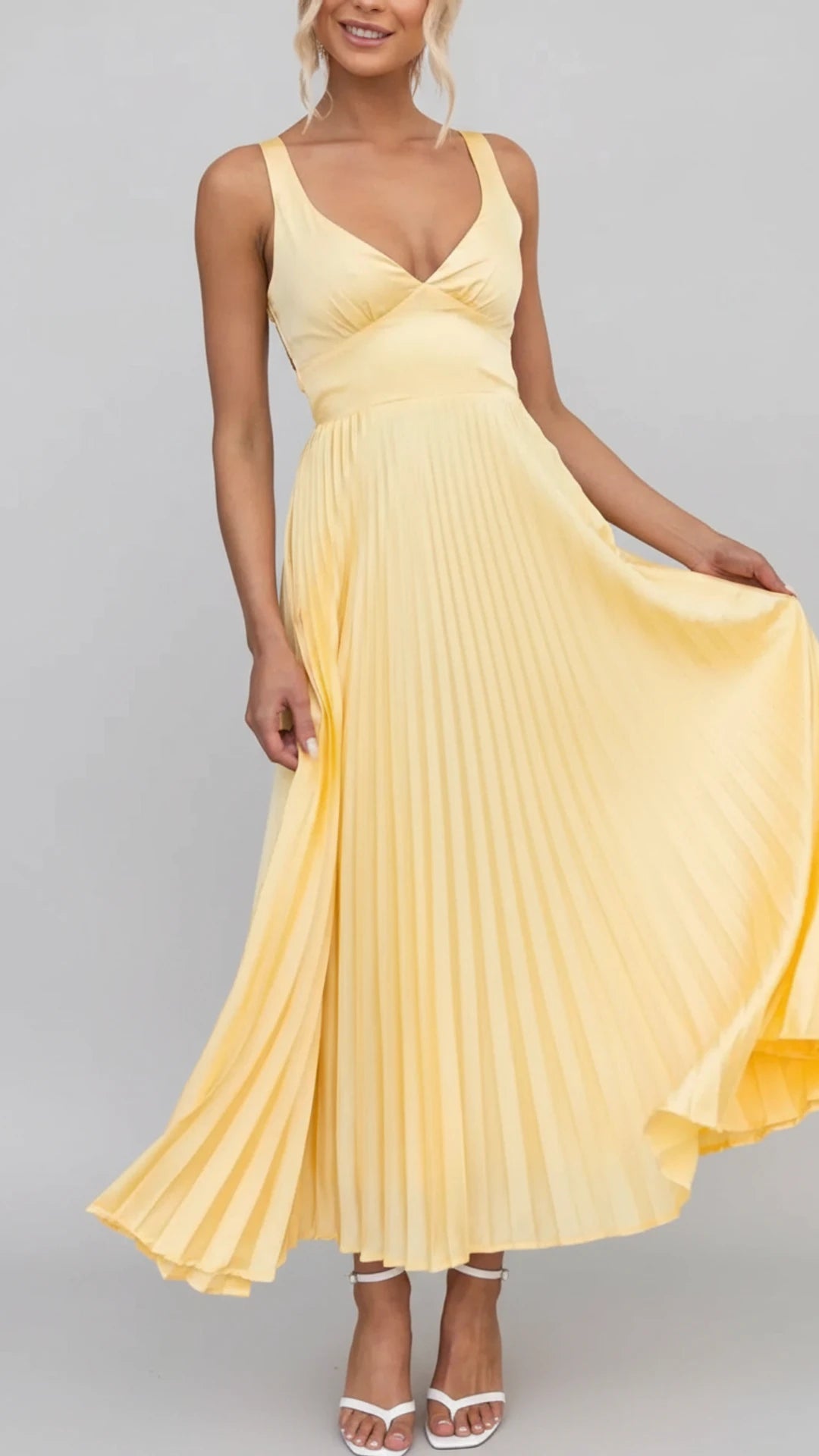 Pleated A-Line Maxi Dress for Women