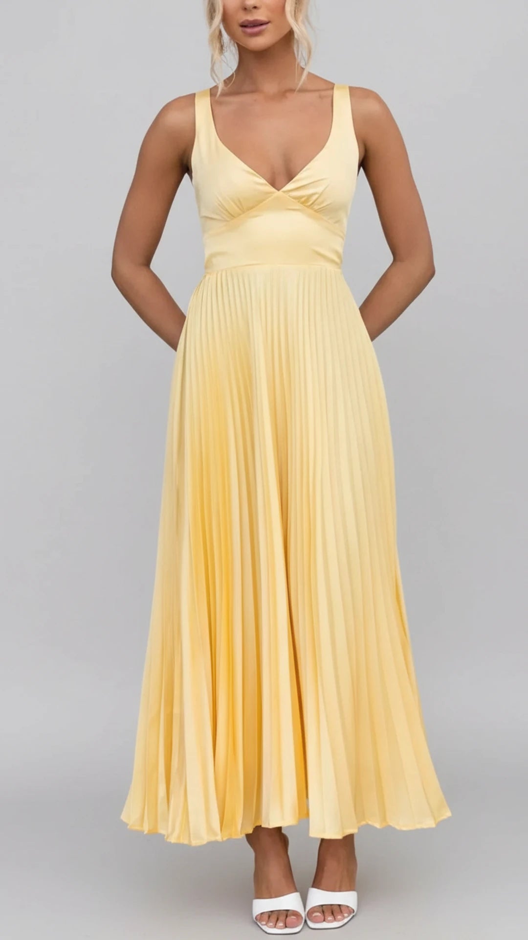 Pleated A-Line Maxi Dress for Women