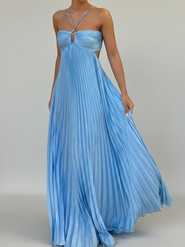 Pleated A-Line Maxi Dress for Women