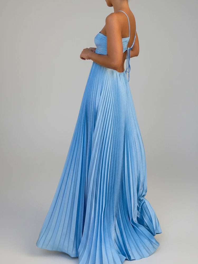 Pleated A-Line Maxi Dress for Women