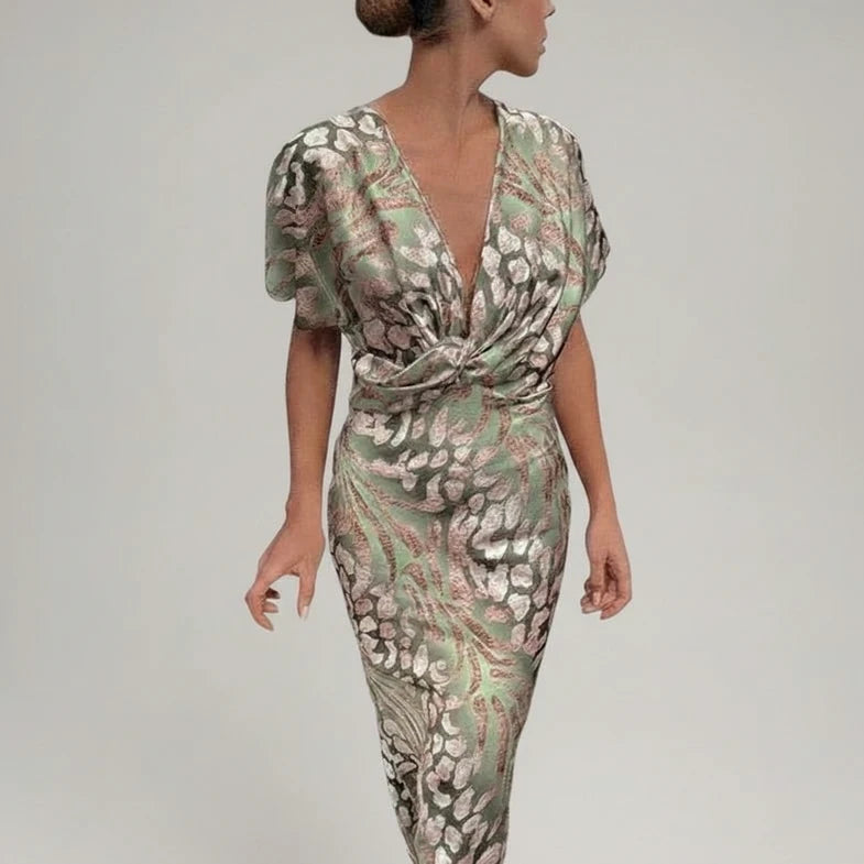 Printed V-Neck Midi Dress for Women