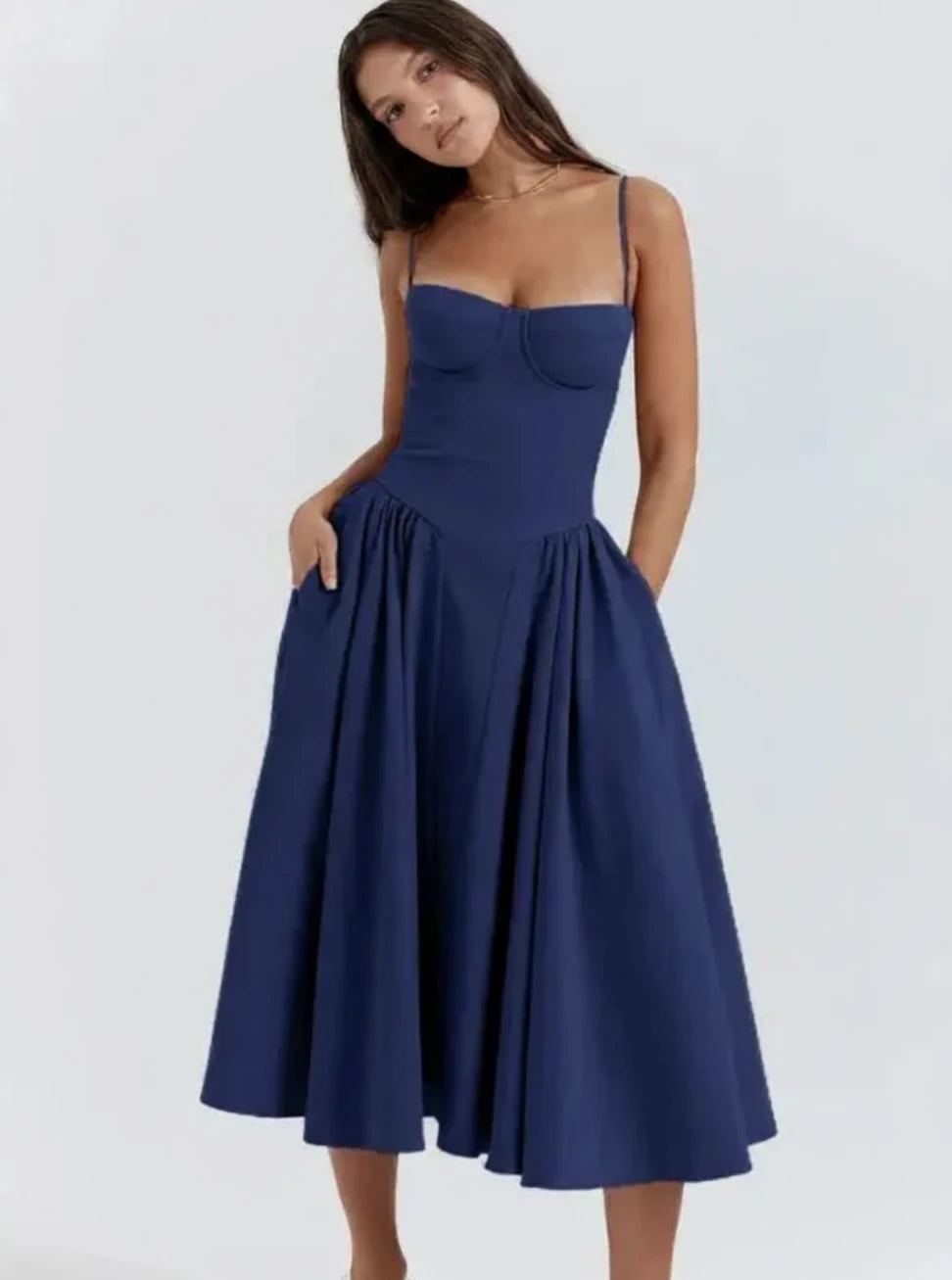 Spaghetti Strap A-Line Midi Dress for Women