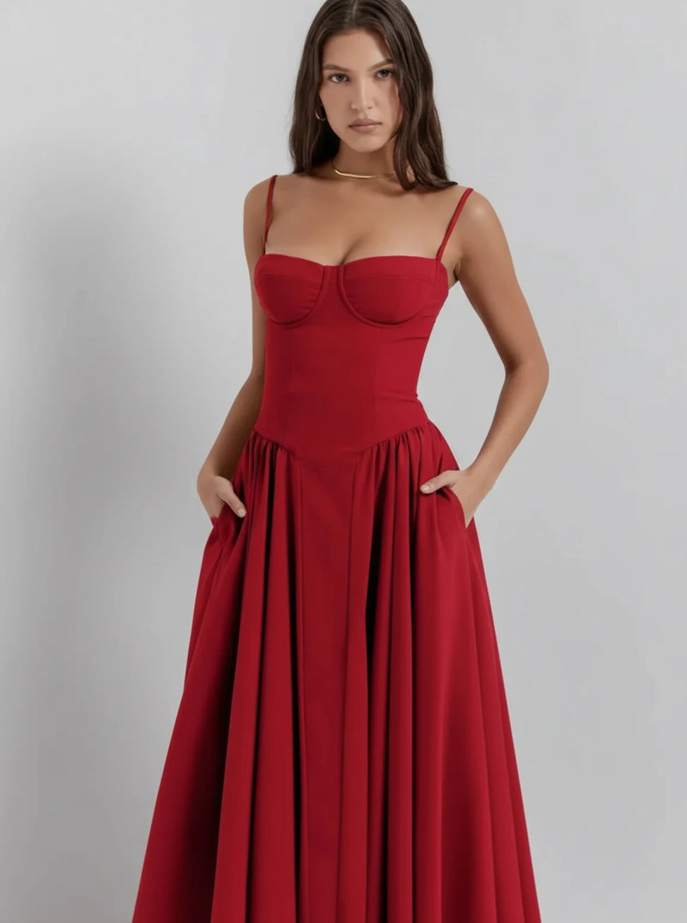 Spaghetti Strap A-Line Midi Dress for Women