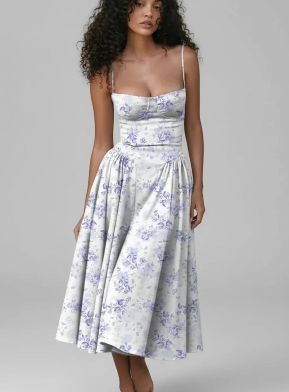 Spaghetti Strap A-Line Midi Dress for Women