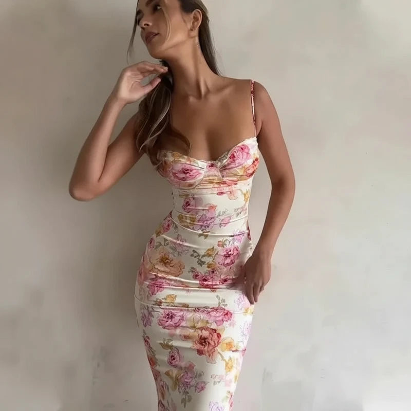 Women's Spaghetti Strap Bodycon Midi Dress