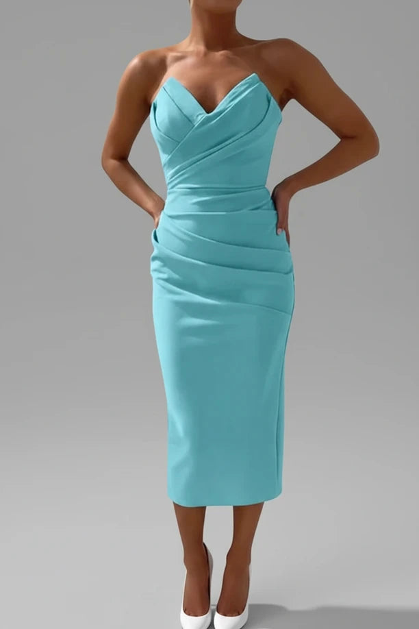 Strapless Bodycon Midi Dress for Women