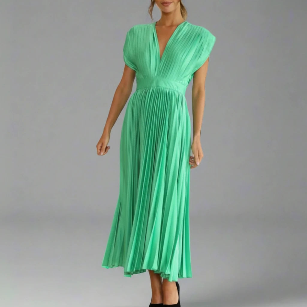 V-Neck A-Line Midi Dress for Women