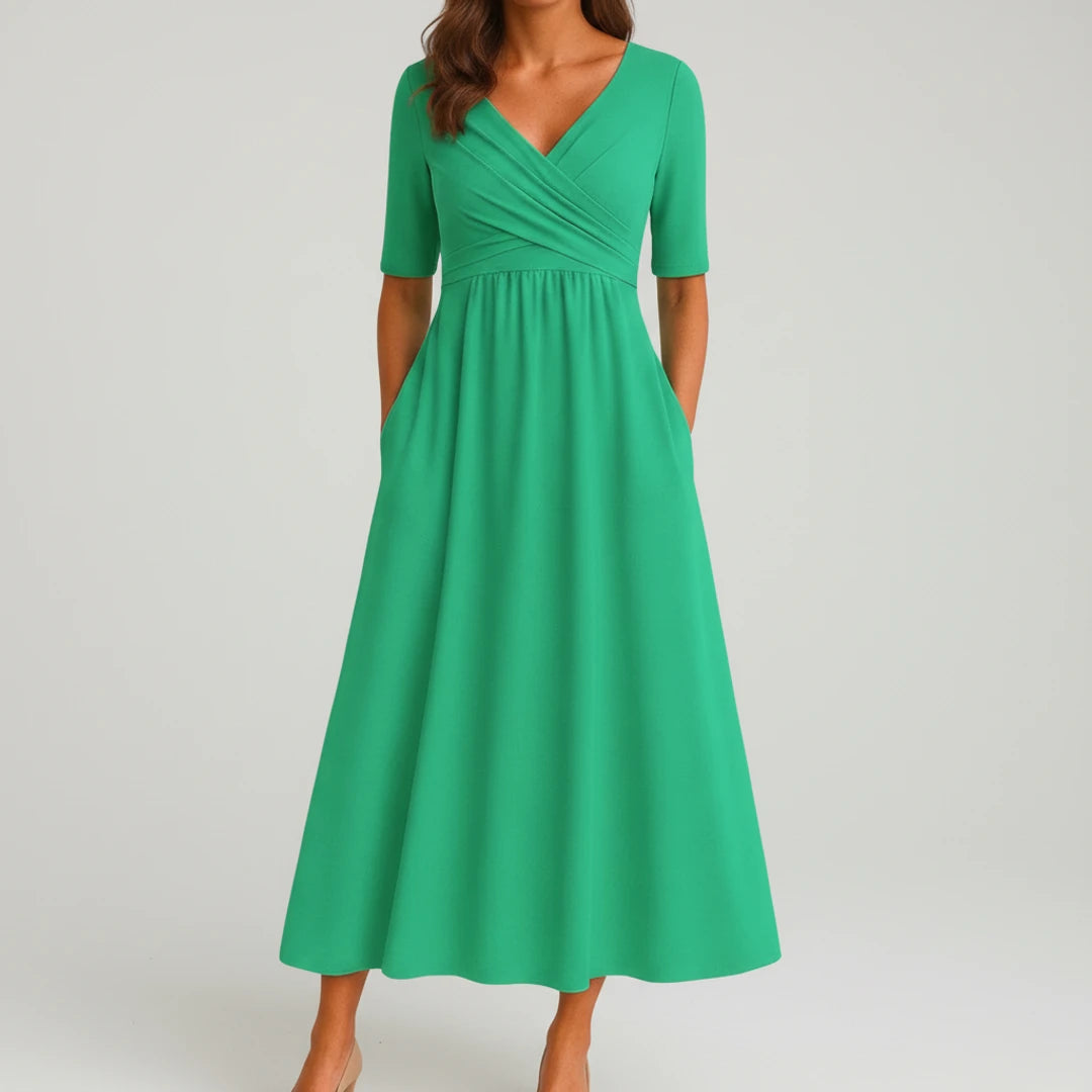 V-Neck A-Line Midi Dress for Women